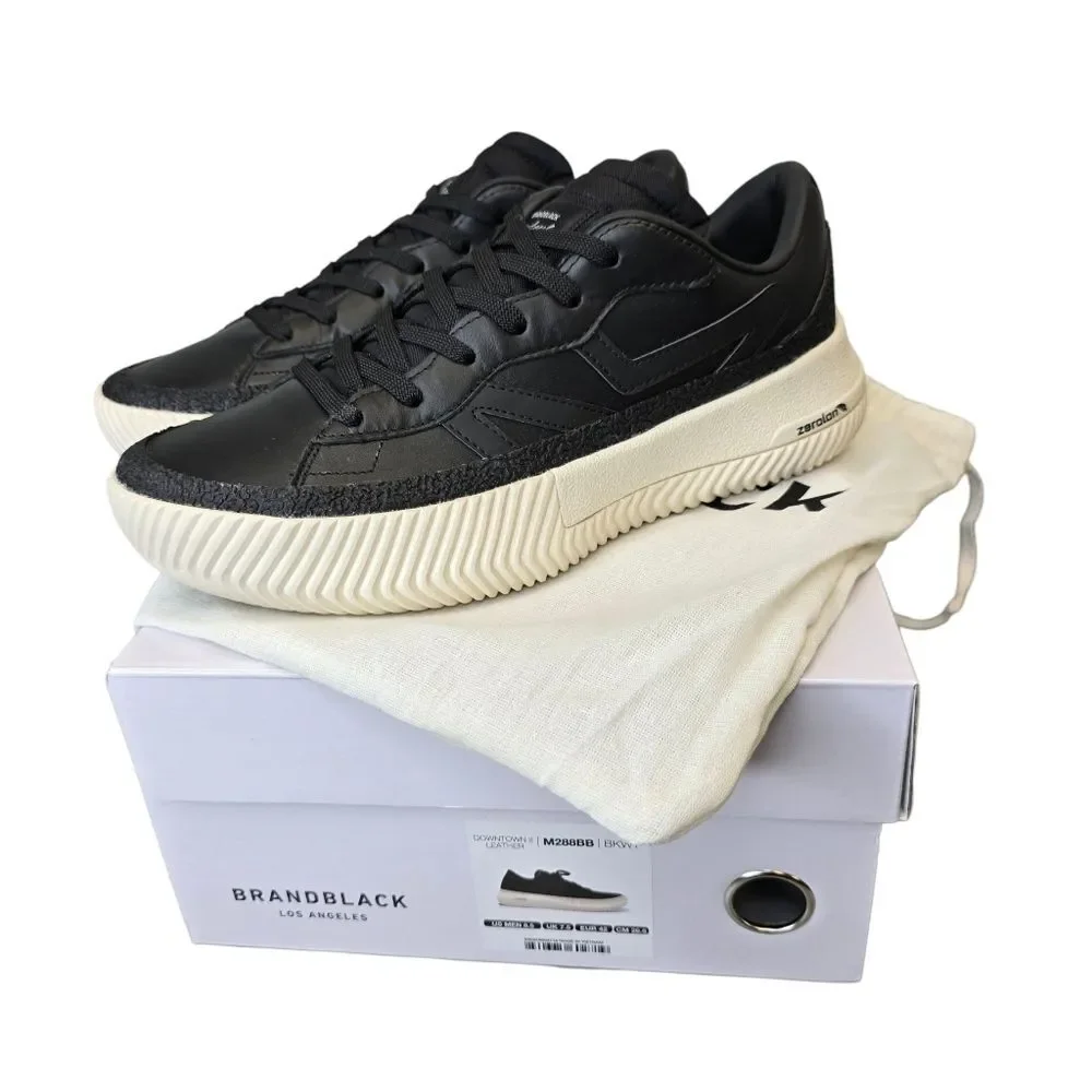 Brandblack Men’s 8.5 Black Leather Low Top Casual Streetwear Sneakers Shoes